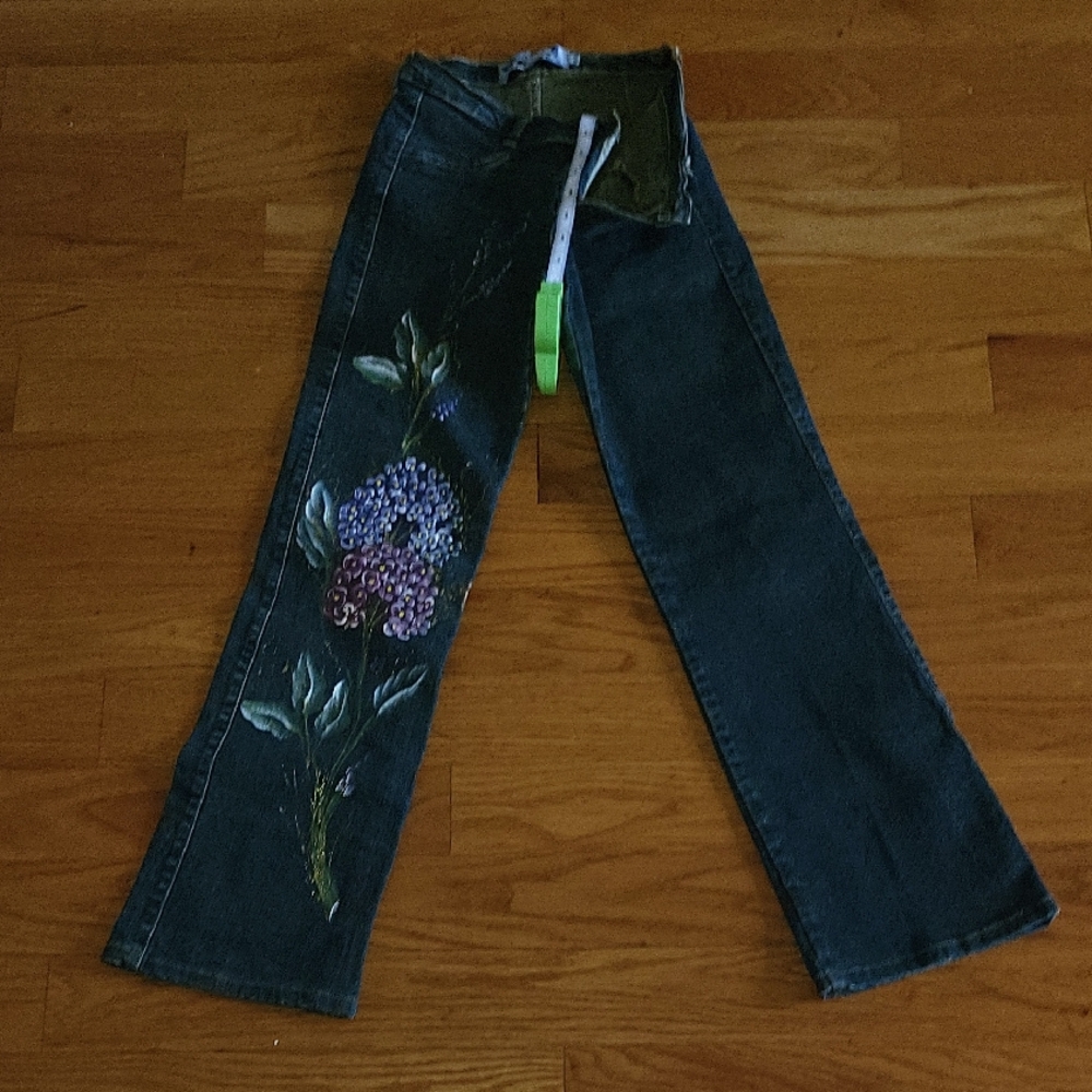 dr. jeans Blue Flare Wide Leg Jeans with Floral Embroidery